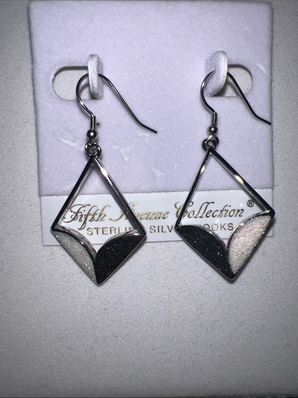 Fifth Avenue Collection Sterling Silver Black & Iridescent Drop Earrings